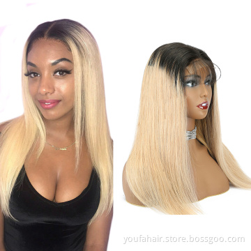 12A Brazilian Virgin Human Hair Colored Ombre 1B 27 Blonde 4x4 HD Lace Front Wig Pre Plucked Remy Transparent Lace Closure Wigs